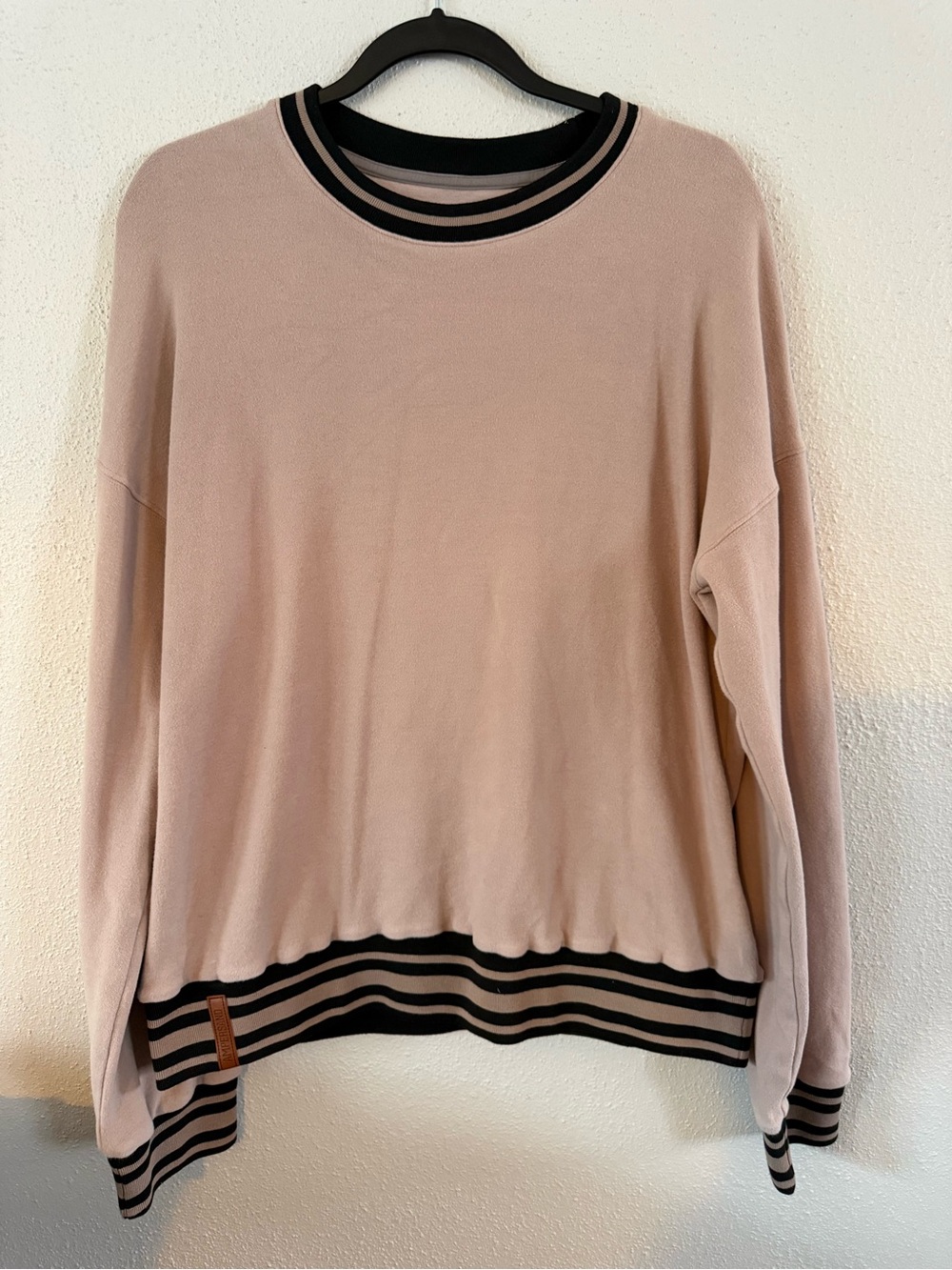 AMPERSAND AVE Dusty Pink Crewneck Sweater with Black Trim